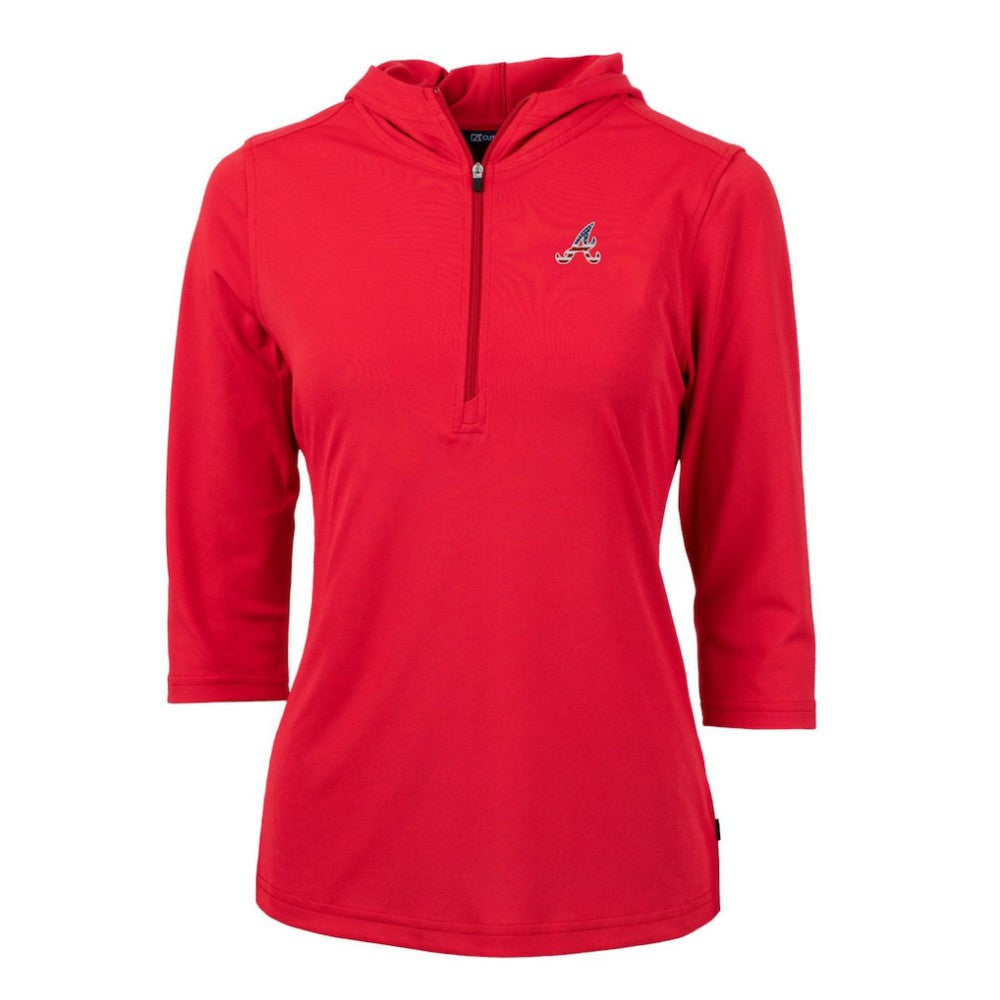 MLB Atlanta Braves Cutter & Buck Women's Americana Logo DryTec Virtue Eco Pique Recycled Half-Zip Pullover Hoodie
