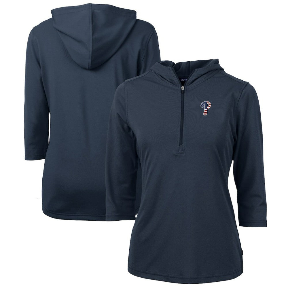 MLB Philadelphia Phillies Cutter & Buck Women's Americana Logo DryTec Virtue Eco Pique Recycled Half-Zip Pullover Hoodie