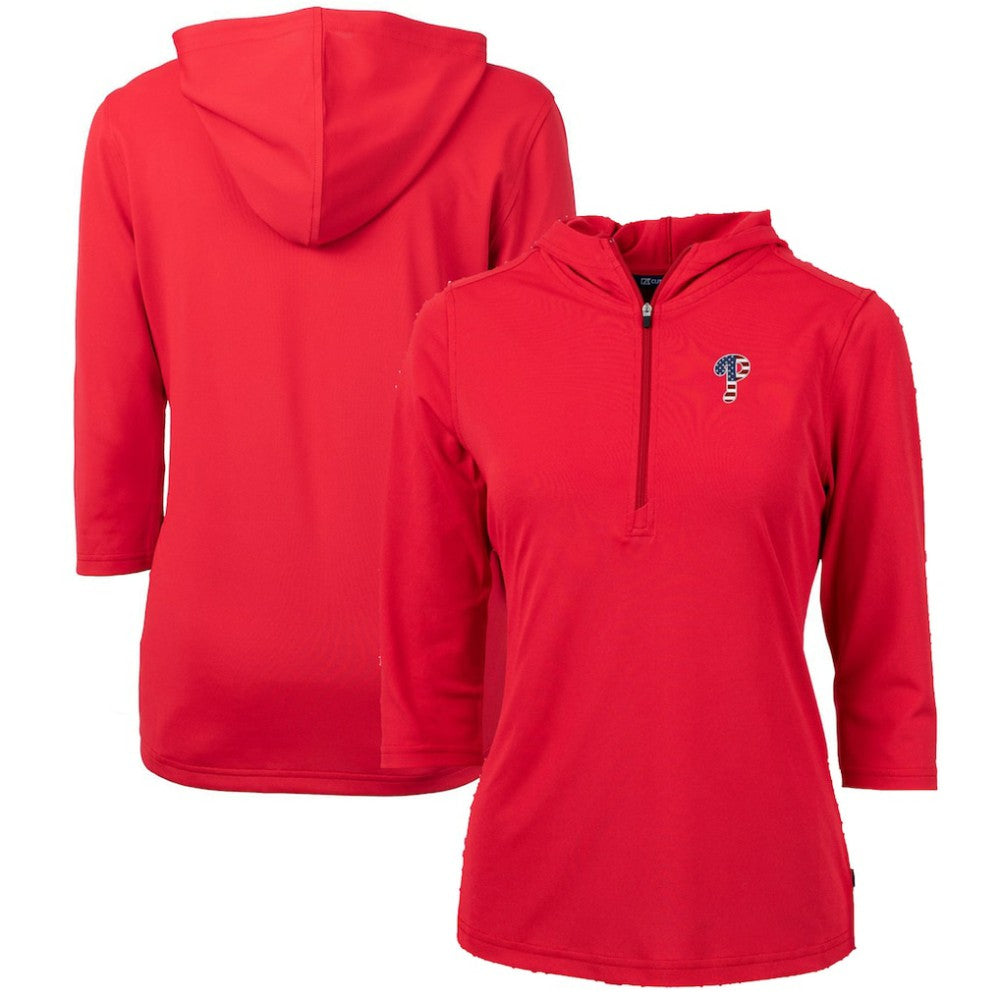 MLB Philadelphia Phillies Cutter & Buck Women's Americana Logo DryTec Virtue Eco Pique Recycled Half-Zip Pullover Hoodie