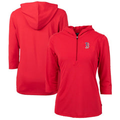 MLB Boston Red Sox Cutter & Buck Women's Americana Logo DryTec Virtue Eco Pique Recycled Half-Zip Pullover Hoodie