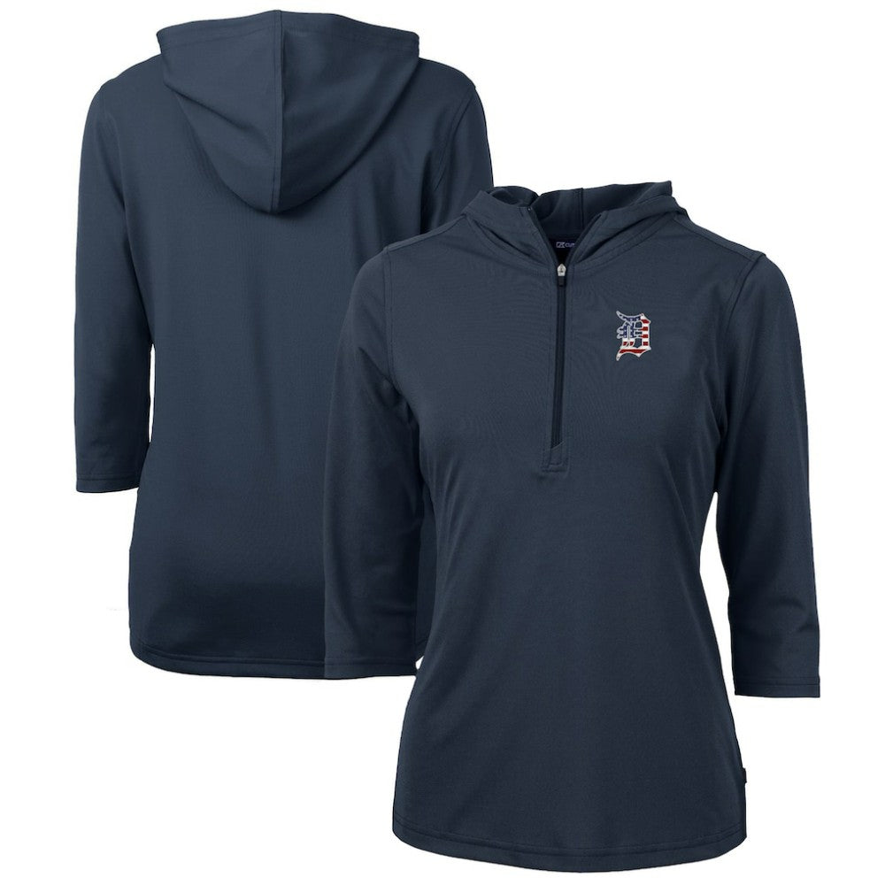 MLB Detroit Tigers Cutter & Buck Women's Americana Logo DryTec Virtue Eco Pique Recycled Half-Zip Pullover Hoodie