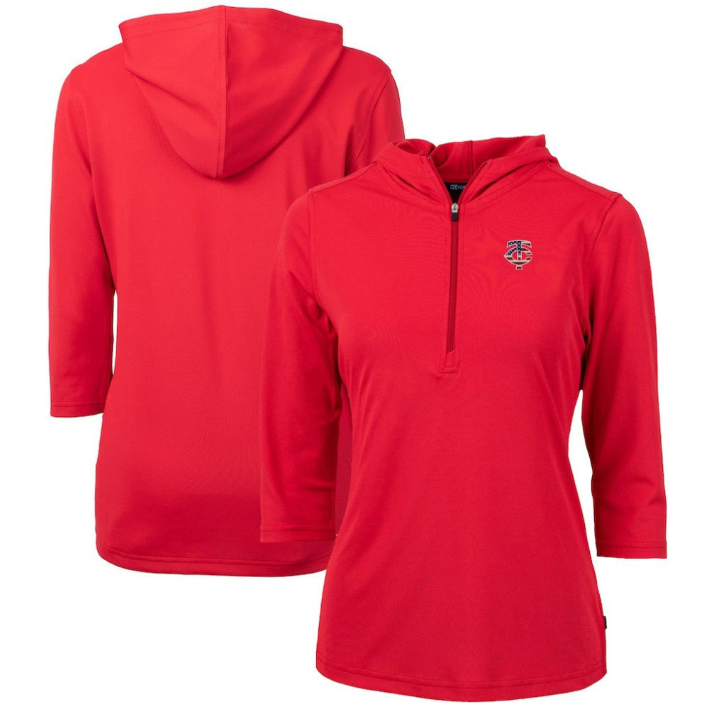 MLB Minnesota Twins Cutter & Buck Women's Americana Logo DryTec Virtue Eco Pique Recycled Half-Zip Pullover Hoodie