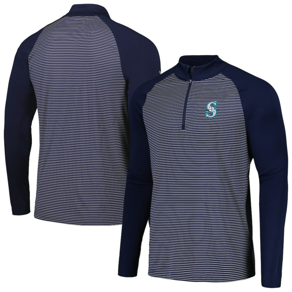 MLB Seattle Mariners Levelwear Charter Striped Raglan Quarter-Zip Top