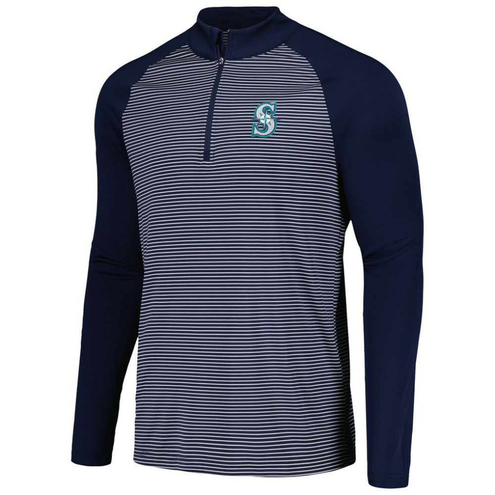 MLB Seattle Mariners Levelwear Charter Striped Raglan Quarter-Zip Top