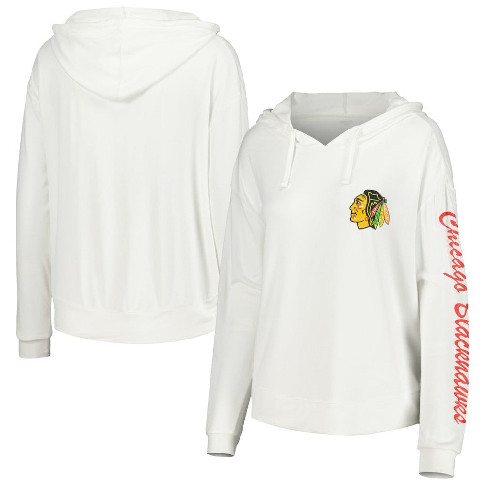 NHL White Chicago Blackhawks Concepts Sport Women's Accord Hacci Long Sleeve Hoodie Top