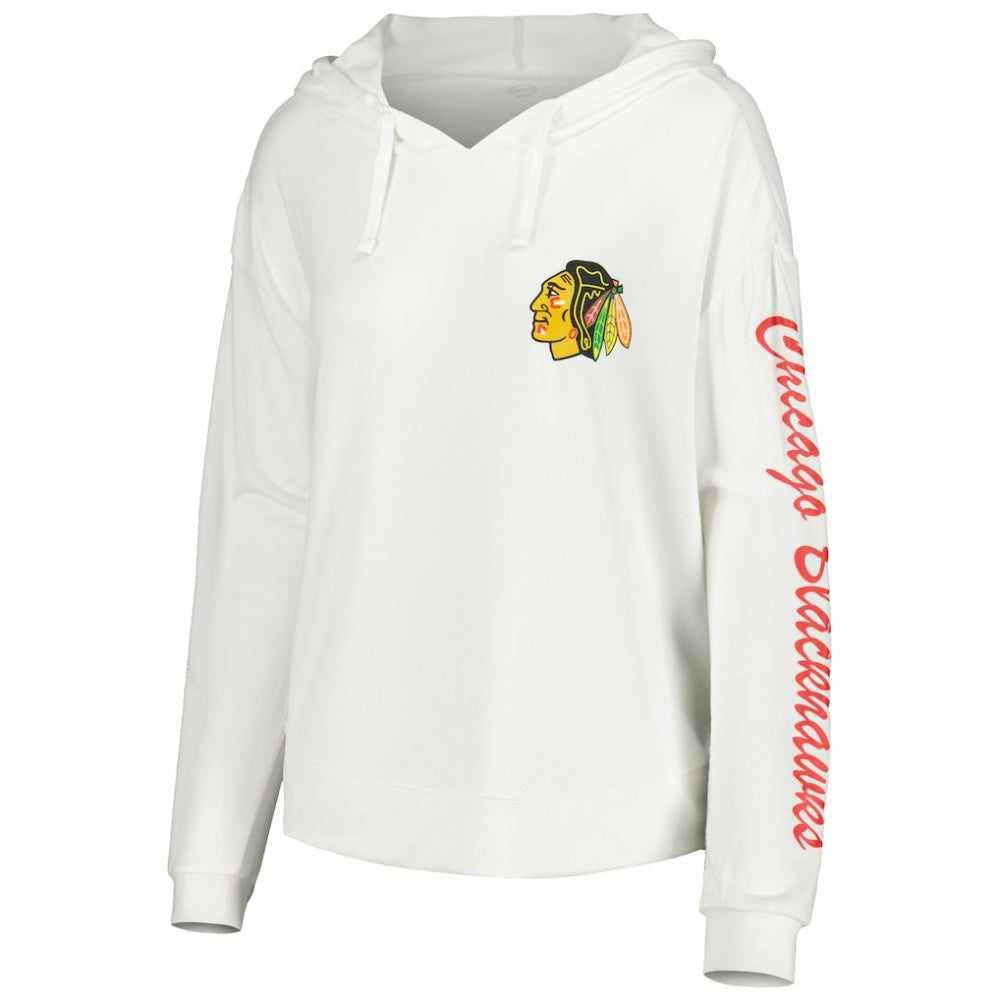 NHL White Chicago Blackhawks Concepts Sport Women's Accord Hacci Long Sleeve Hoodie Top