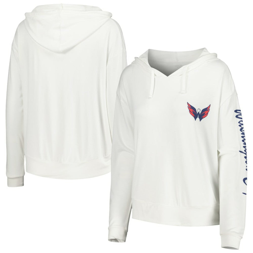 NHL White Washington Capitals Concepts Sport Women's Accord Hacci Long Sleeve Hoodie Top