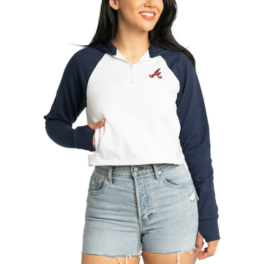 MLB Atlanta Braves Lusso Women's Jane Raglan Quarter-Zip Tri-Blend Cropped Pullover Hoodie
