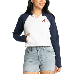 MLB Atlanta Braves Lusso Women's Jane Raglan Quarter-Zip Tri-Blend Cropped Pullover Hoodie
