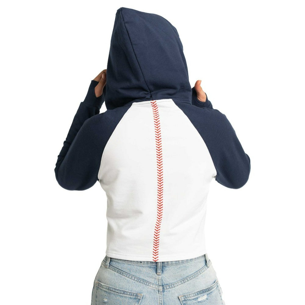 MLB Atlanta Braves Lusso Women's Jane Raglan Quarter-Zip Tri-Blend Cropped Pullover Hoodie