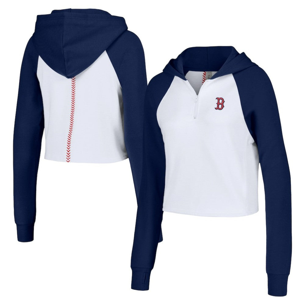 MLB Boston Red Sox Lusso Women's Jane Raglan Quarter-Zip Tri-Blend Cropped Pullover Hoodie