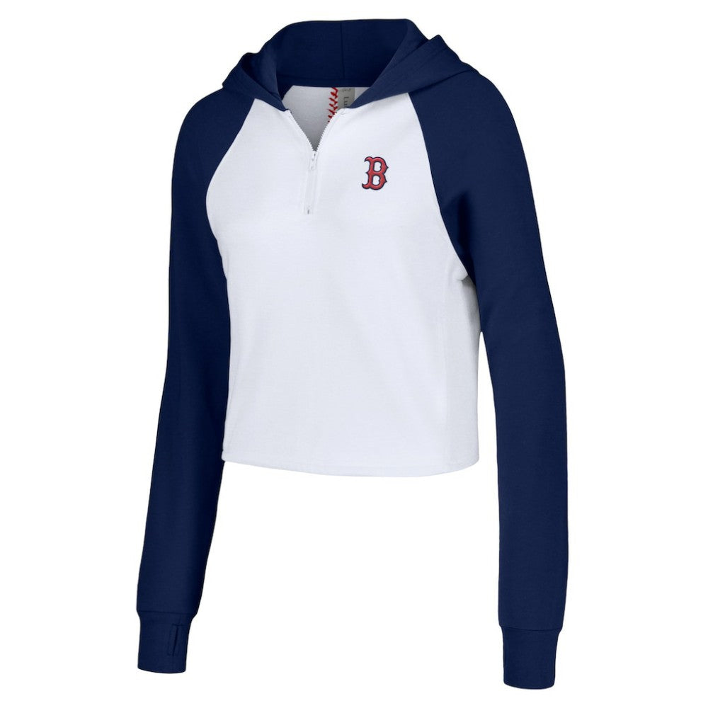 MLB Boston Red Sox Lusso Women's Jane Raglan Quarter-Zip Tri-Blend Cropped Pullover Hoodie
