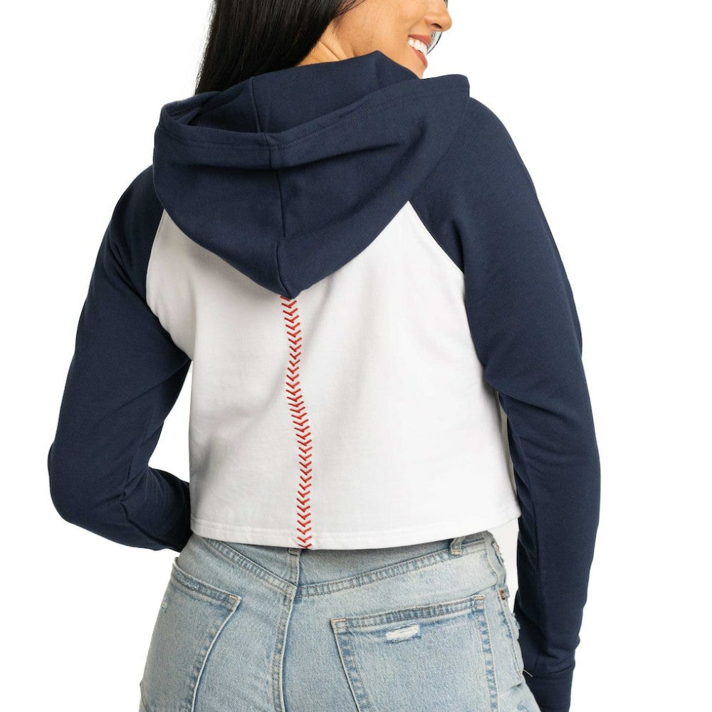 MLB Boston Red Sox Lusso Women's Jane Raglan Quarter-Zip Tri-Blend Cropped Pullover Hoodie