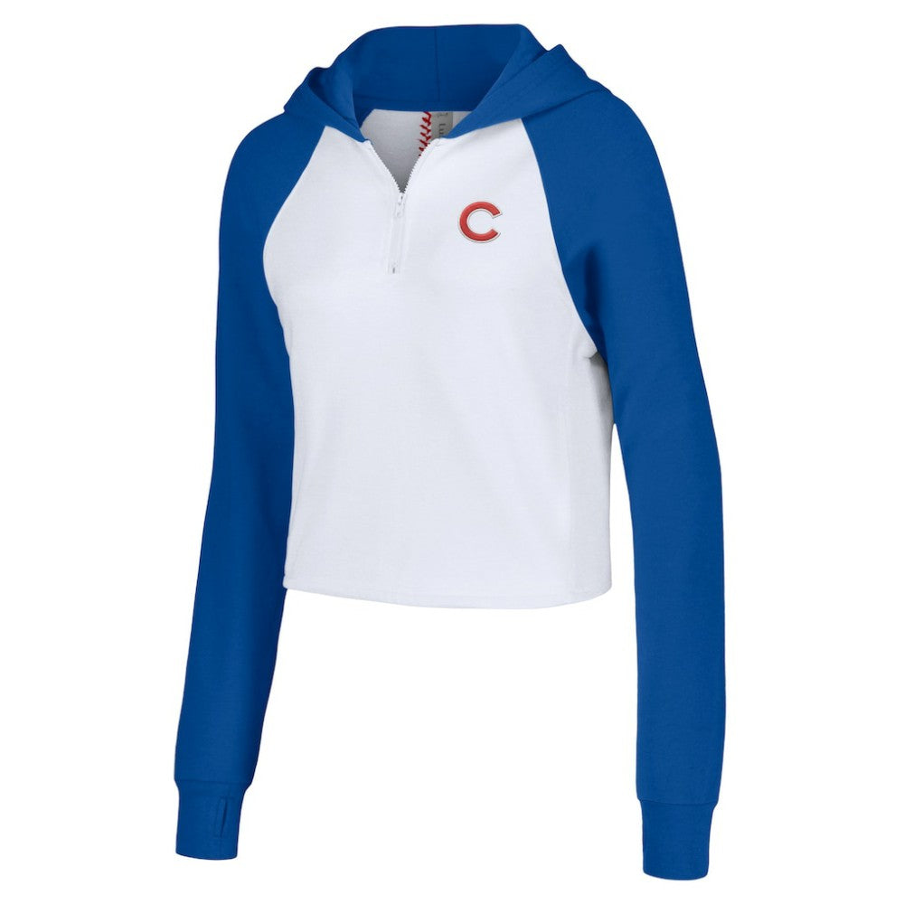 MLB Chicago Cubs Lusso Women's Jane Raglan Quarter-Zip Tri-Blend Cropped Pullover Hoodie