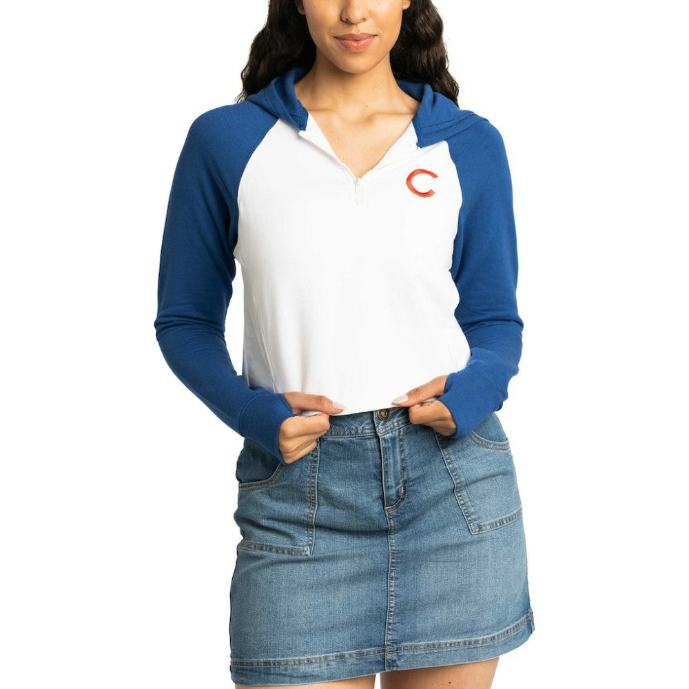 MLB Chicago Cubs Lusso Women's Jane Raglan Quarter-Zip Tri-Blend Cropped Pullover Hoodie