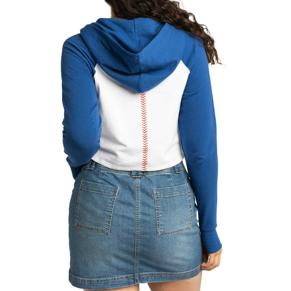 MLB Chicago Cubs Lusso Women's Jane Raglan Quarter-Zip Tri-Blend Cropped Pullover Hoodie