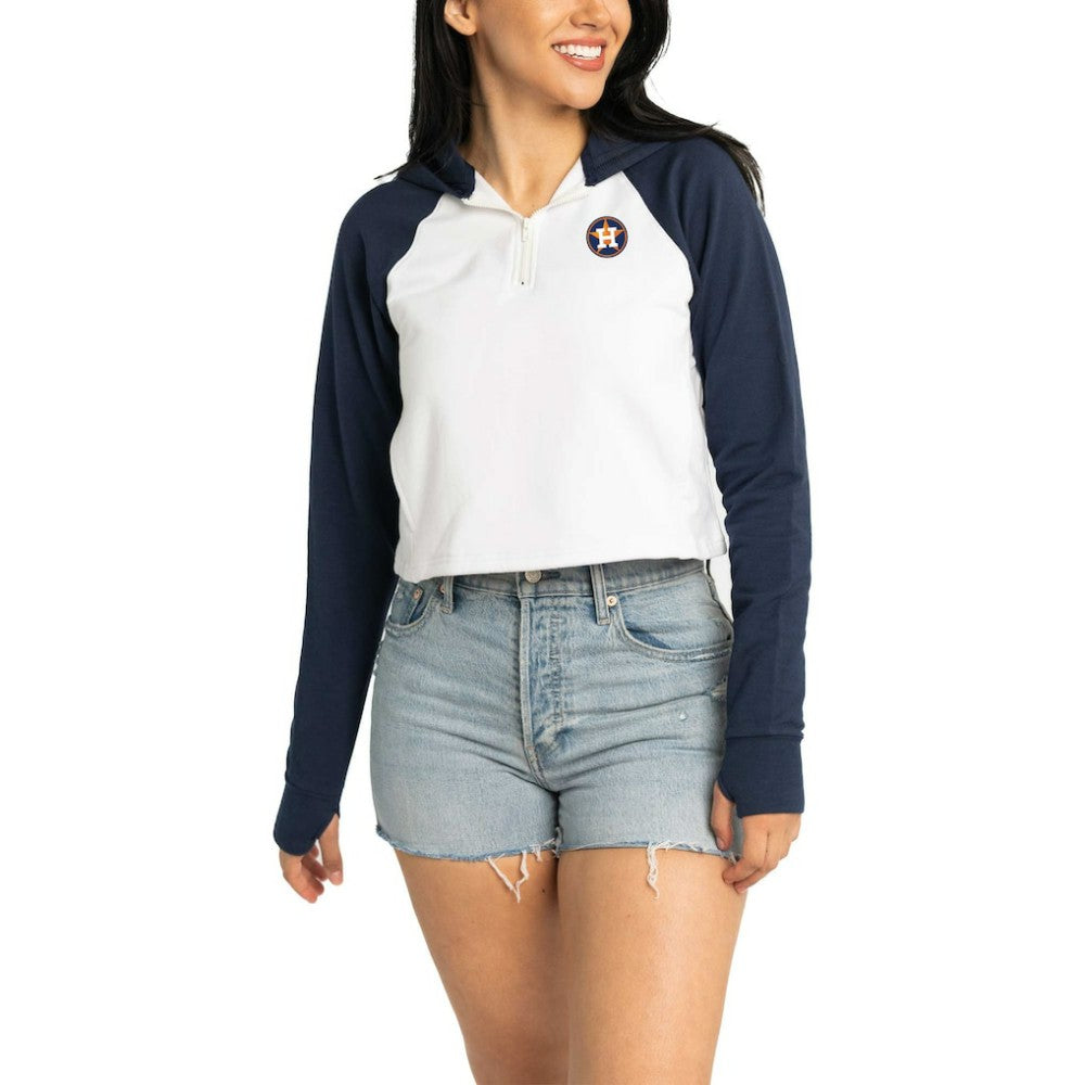MLB Houston Astros Lusso Women's Jane Raglan Quarter-Zip Tri-Blend Cropped Pullover Hoodie