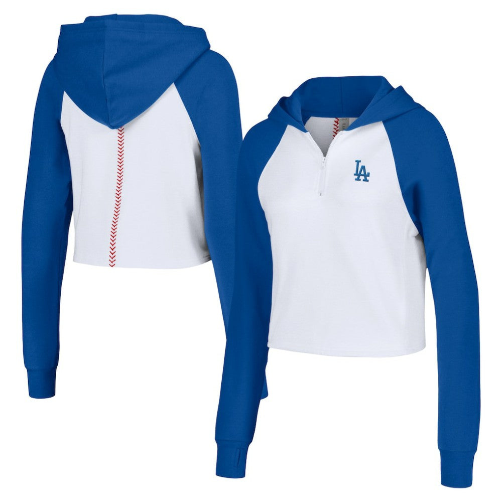 MLB Los Angeles Dodgers Lusso Women's Jane Raglan Quarter-Zip Tri-Blend Cropped Pullover Hoodie