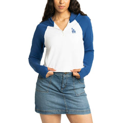 MLB Los Angeles Dodgers Lusso Women's Jane Raglan Quarter-Zip Tri-Blend Cropped Pullover Hoodie