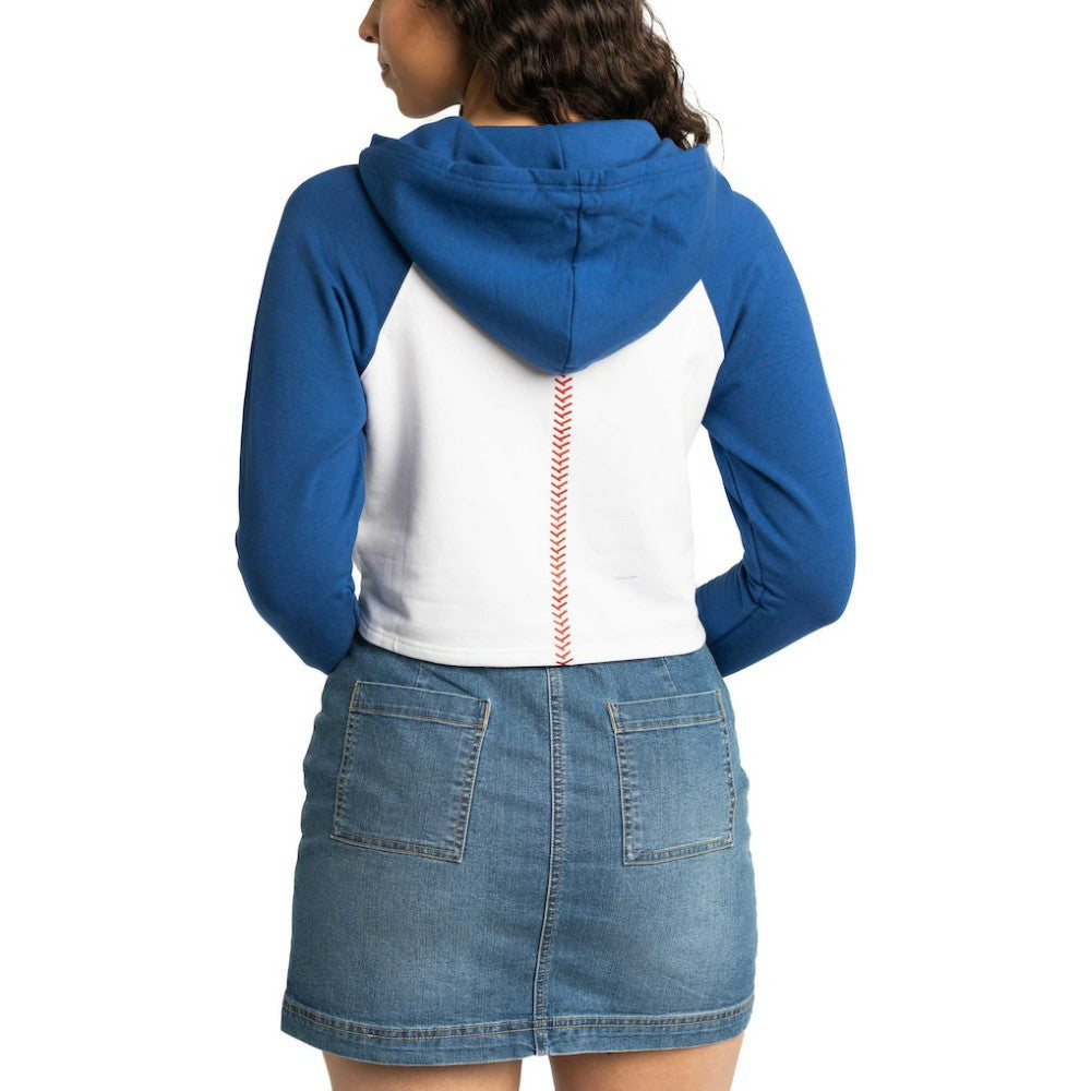MLB Los Angeles Dodgers Lusso Women's Jane Raglan Quarter-Zip Tri-Blend Cropped Pullover Hoodie
