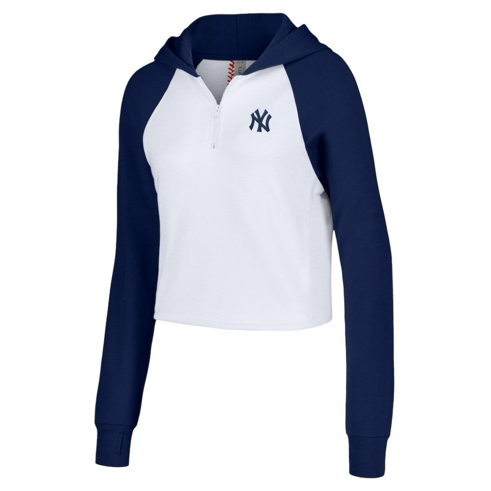 MLB New York Yankees Lusso Women's Jane Raglan Quarter-Zip Tri-Blend Cropped Pullover Hoodie