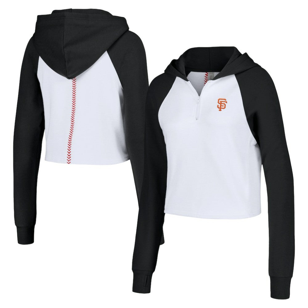MLB San Francisco Giants Lusso Women's Jane Raglan Quarter-Zip Tri-Blend Cropped Pullover Hoodie