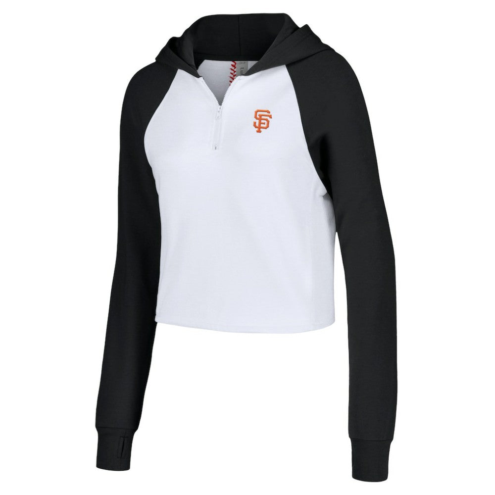 MLB San Francisco Giants Lusso Women's Jane Raglan Quarter-Zip Tri-Blend Cropped Pullover Hoodie