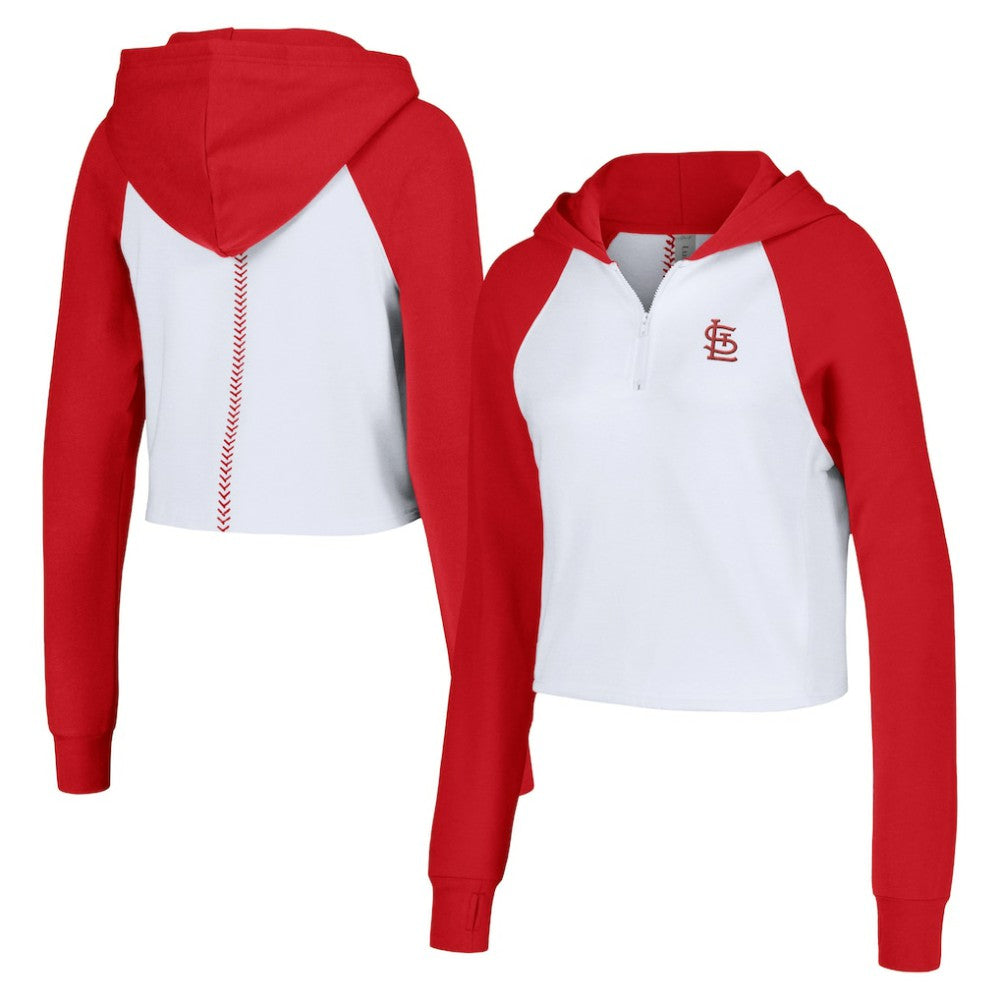 MLB St. Louis Cardinals Lusso Women's Jane Raglan Quarter-Zip Tri-Blend Cropped Pullover Hoodie