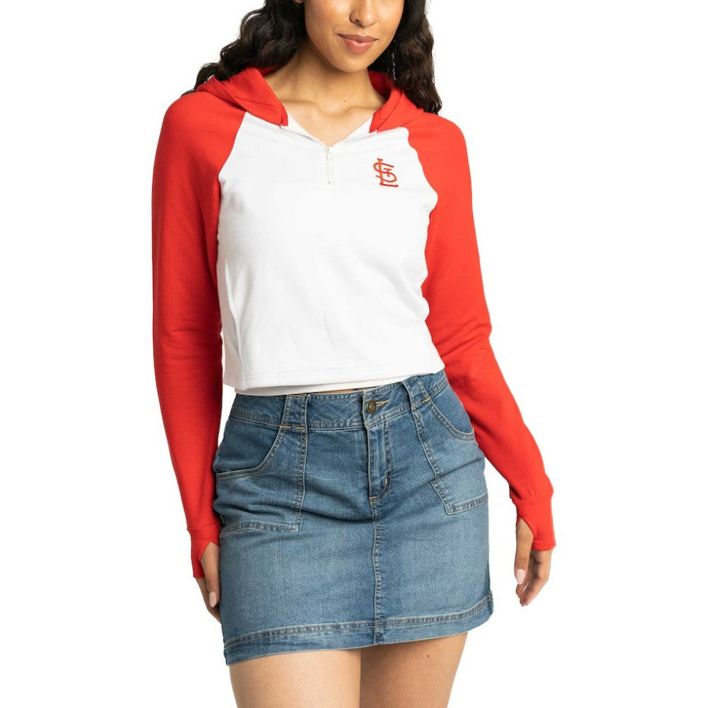 MLB St. Louis Cardinals Lusso Women's Jane Raglan Quarter-Zip Tri-Blend Cropped Pullover Hoodie