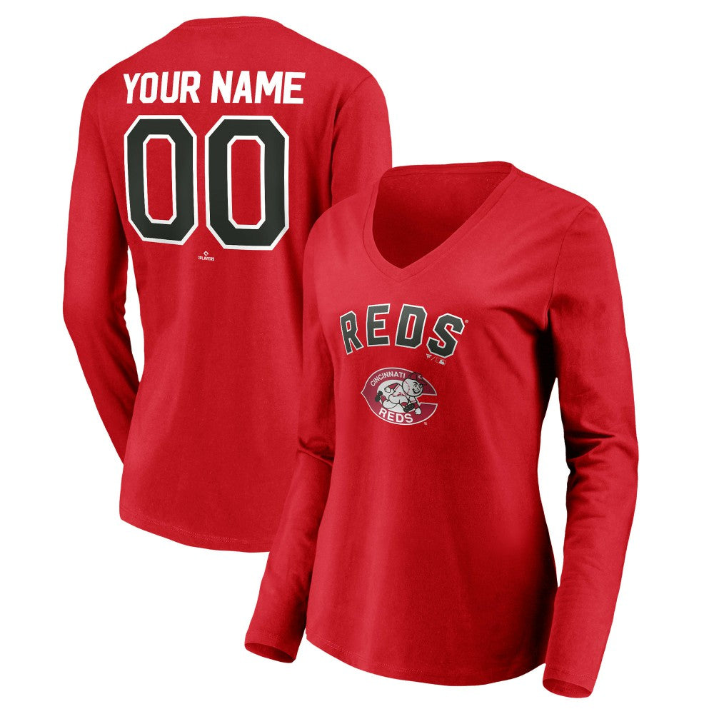 MLB Cincinnati Reds Women's Cooperstown Collection Personalized Winning Streak Long Sleeve V-Neck T-Shirt