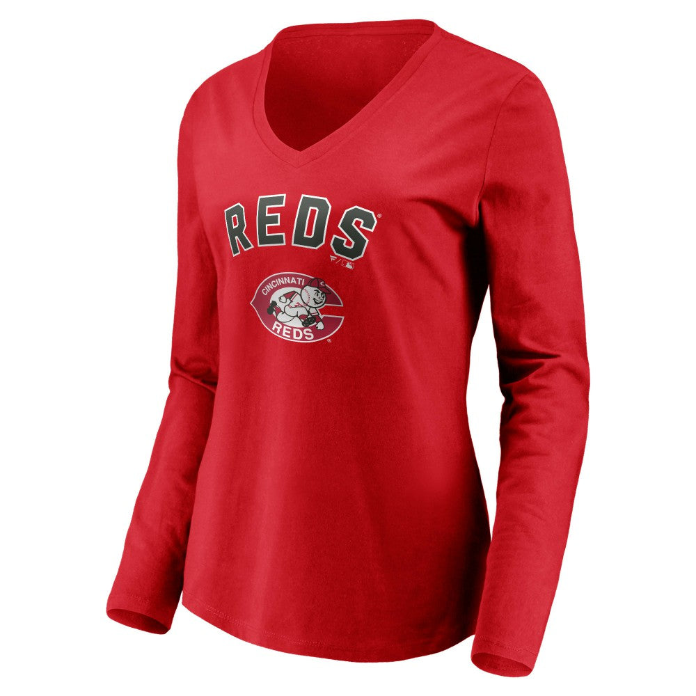 MLB Cincinnati Reds Women's Cooperstown Collection Personalized Winning Streak Long Sleeve V-Neck T-Shirt