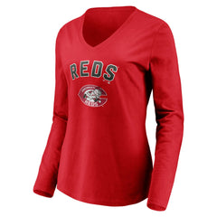 MLB Cincinnati Reds Women's Cooperstown Collection Personalized Winning Streak Long Sleeve V-Neck T-Shirt