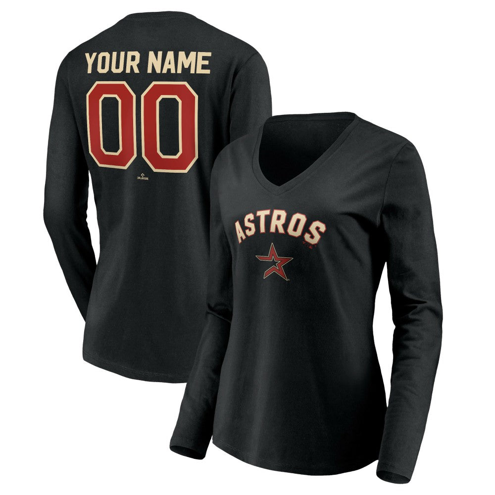 MLB Houston Astros Women's Personalized Cooperstown Collection Alternate Winning Streak Long Sleeve V-Neck T-Shirt