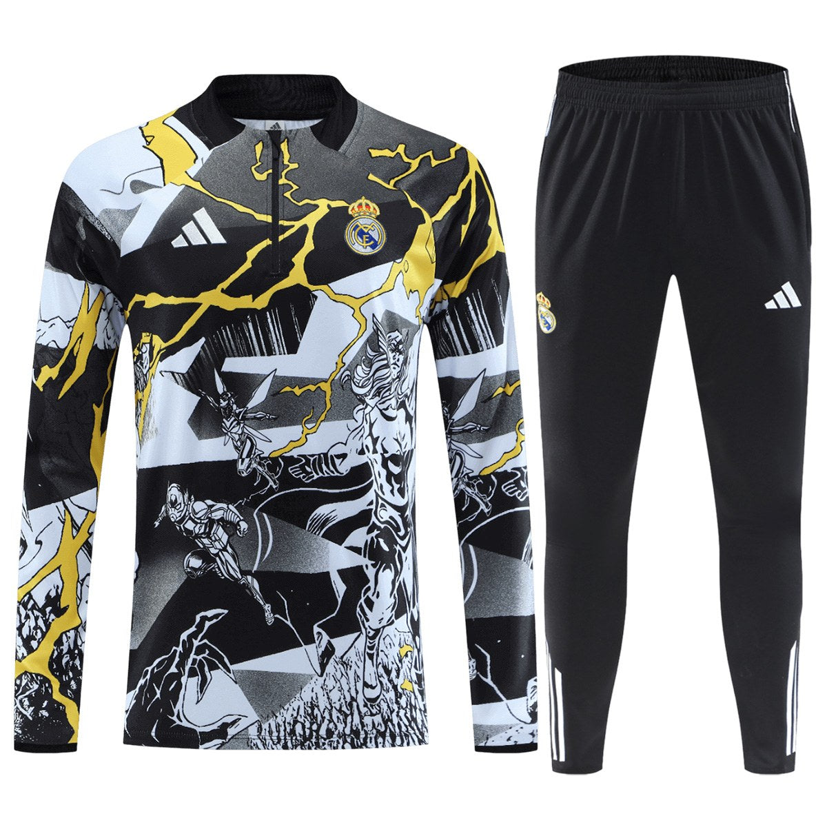 Kids Real Madrid x Marvel Zipper Sweatshirt Kit(Top+Pants) Black 2025/26