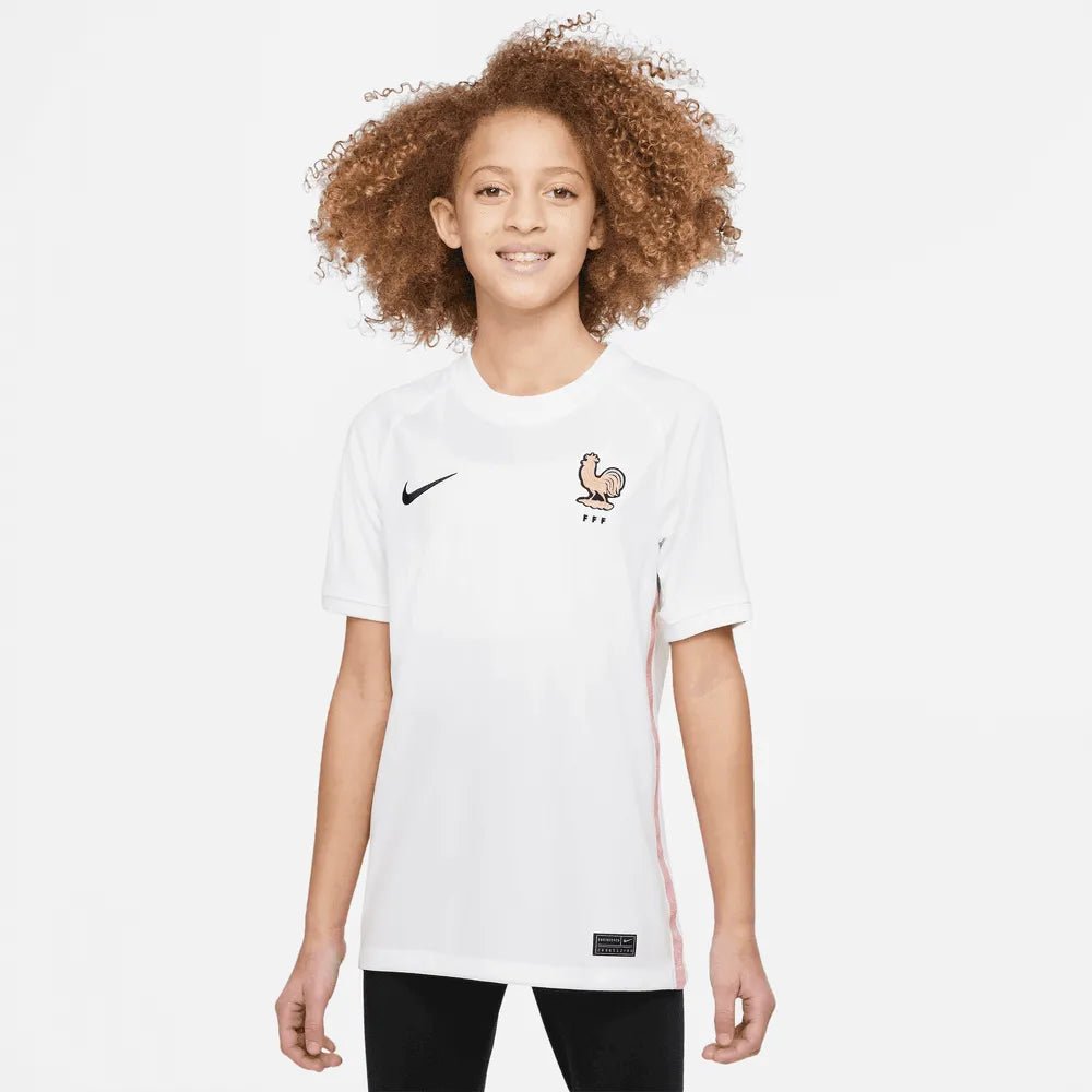 2022-23 France Away Youth Soccer Jersey White-Pink Glaze-Blue / Nike
