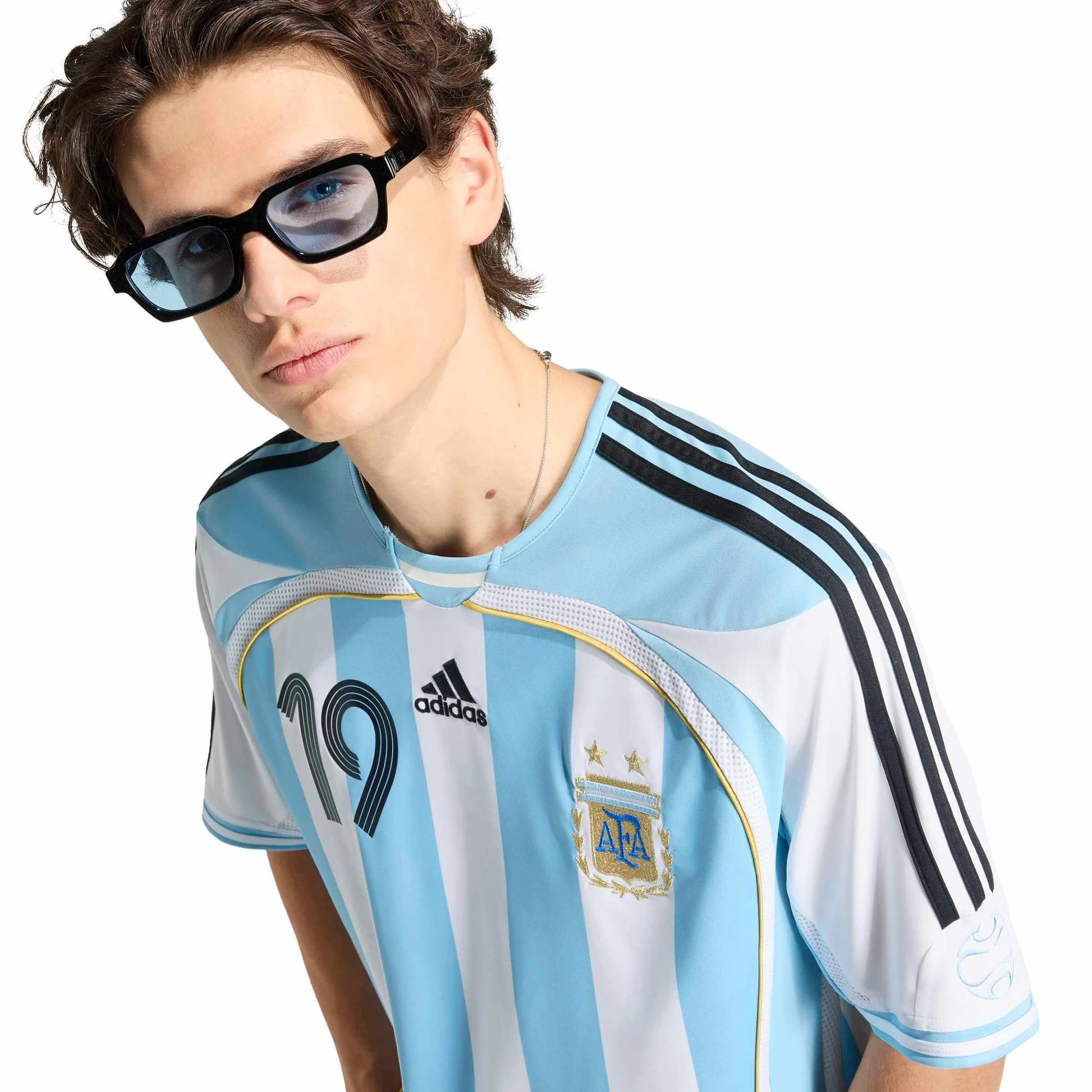 2006 Argentina Men's Retro Stadium Home Messi #19 Soccer Jersey  / Adidas