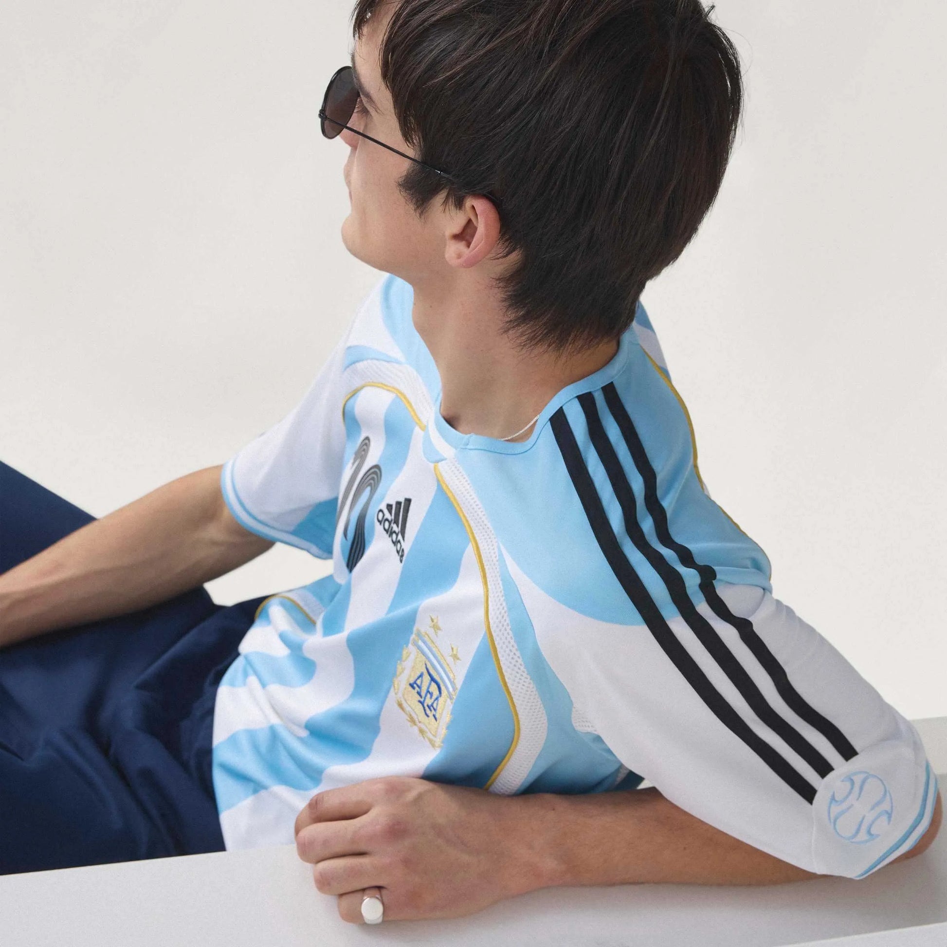 2006 Argentina Men's Retro Stadium Home Messi #19 Soccer Jersey  / Adidas