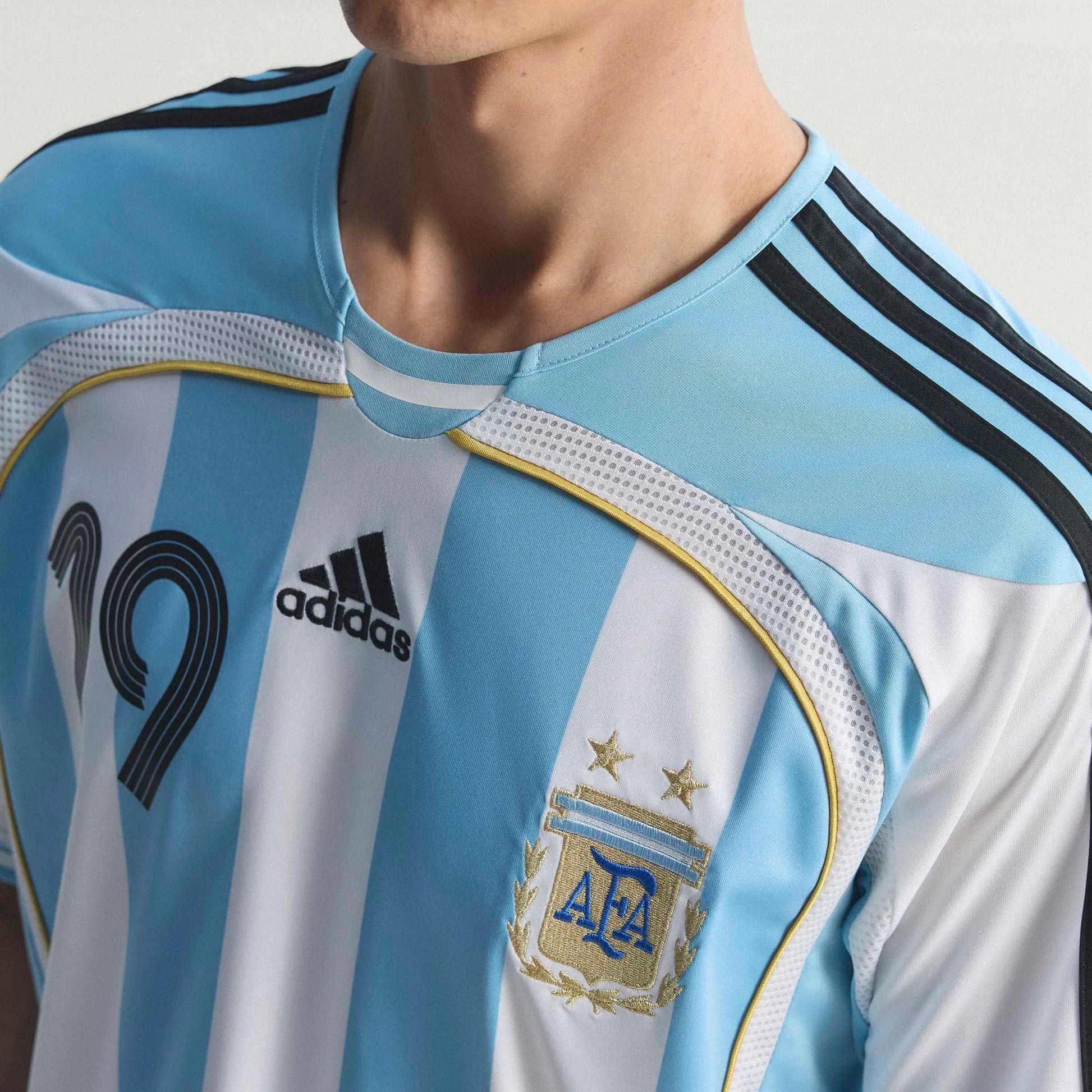 2006 Argentina Men's Retro Stadium Home Messi #19 Soccer Jersey  / Adidas