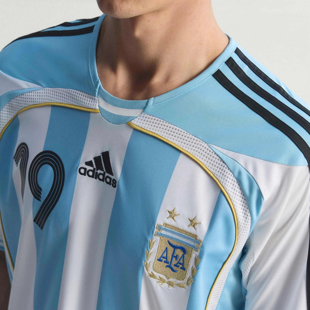 2006 Argentina Men's Retro Stadium Home Messi #19 Soccer Jersey  / Adidas